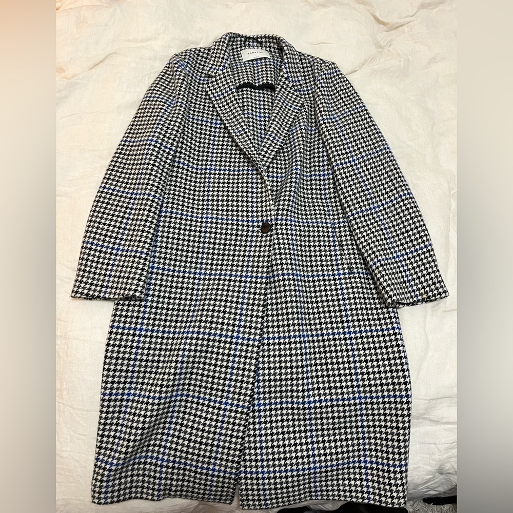 Aritzia Babaton Blue & Black Houndstooth Wool Coat (size L)